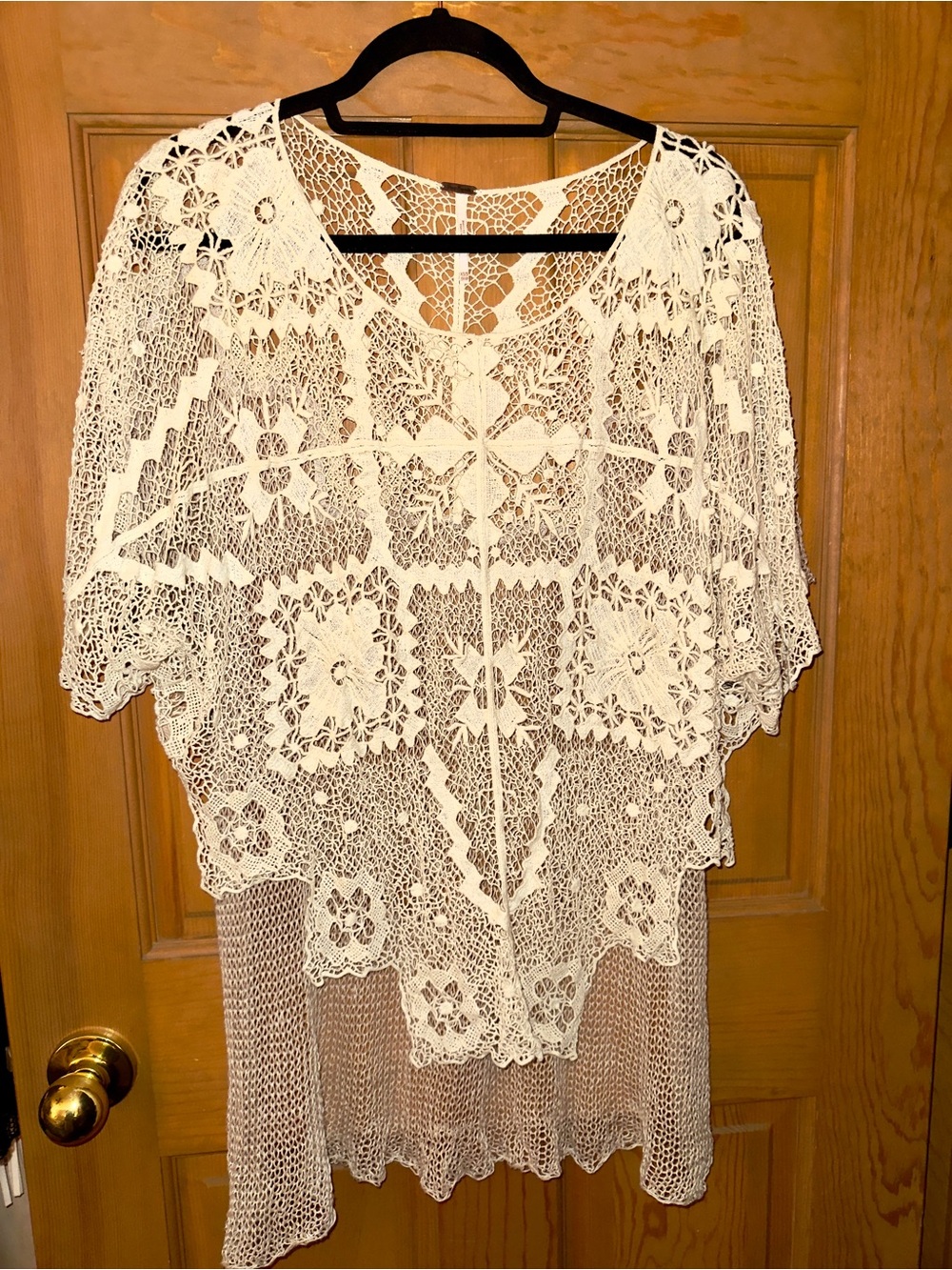 Free People Crochet Lace Boho Openwork Top - Cream - basically one-size